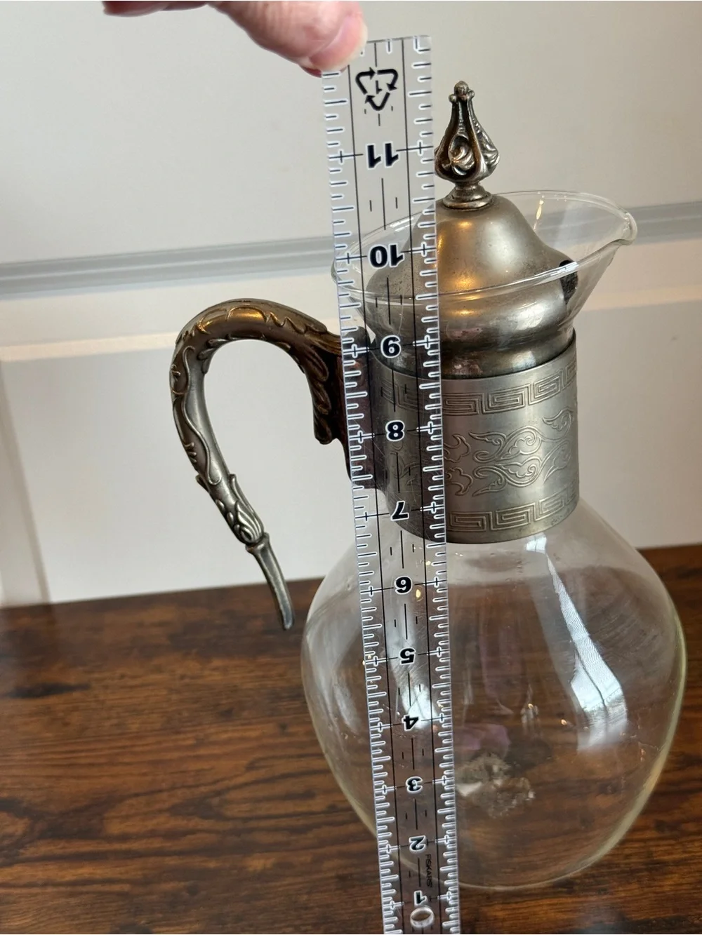 Vintage Corning Glass Coffee Tea Carafe Pitcher Silver Plated Ornate Trim Lid.